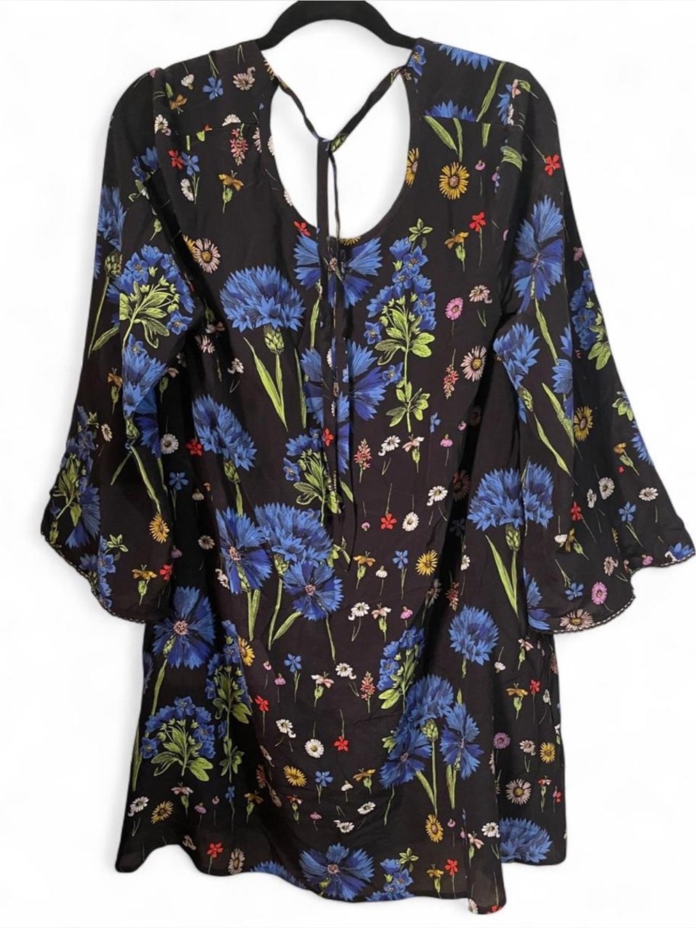 Anthropologie Maeve Lucinda Silk Tunic Dress Black Blue Floral Size: M